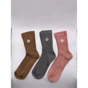 3 Pairs - Lululemon Socks Cotton Daily Essential Mid-Crew M/L 6.5–10.5 (US) NWOT